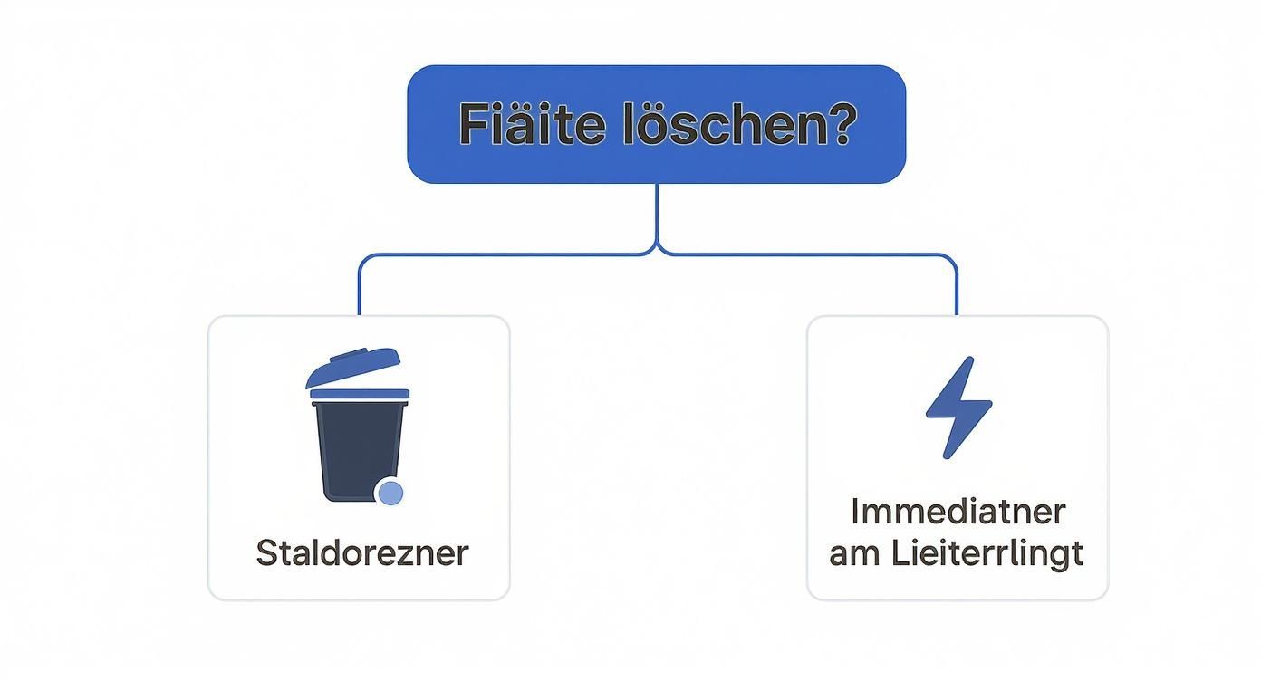 Dialogfeld zur Auswahl zwischen Staldorezner und sofortigem Löschen am Leiterrlingt für Dateien entfernen