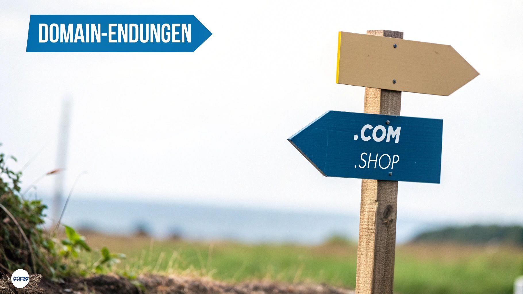 Eine Person wählt auf einem Touchscreen zwischen verschiedenen Domain-Endungen wie .de, .com und .shop.