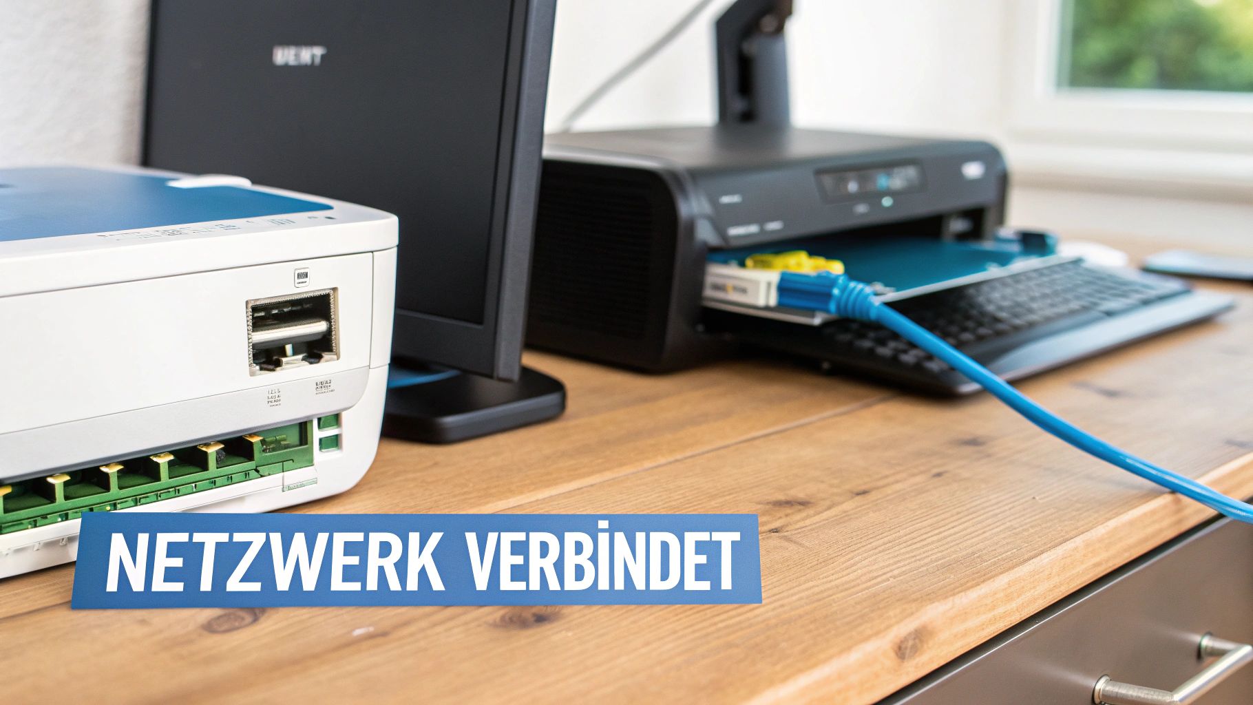 Ein Netzwerk-Switch mit mehreren verbundenen Ethernet-Kabeln, der die zentrale Rolle eines Switches in einem LAN veranschaunicht.