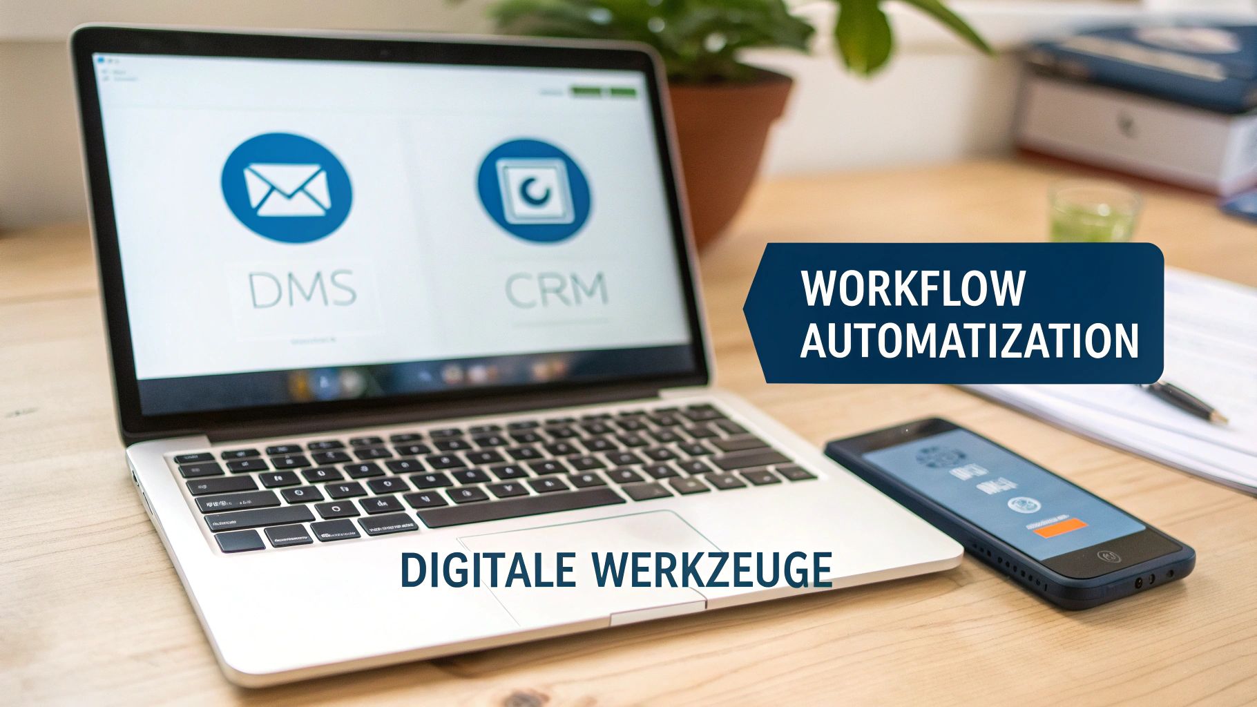 Eine Person interagiert mit digitalen Prozess-Symbolen auf einem Touchscreen.