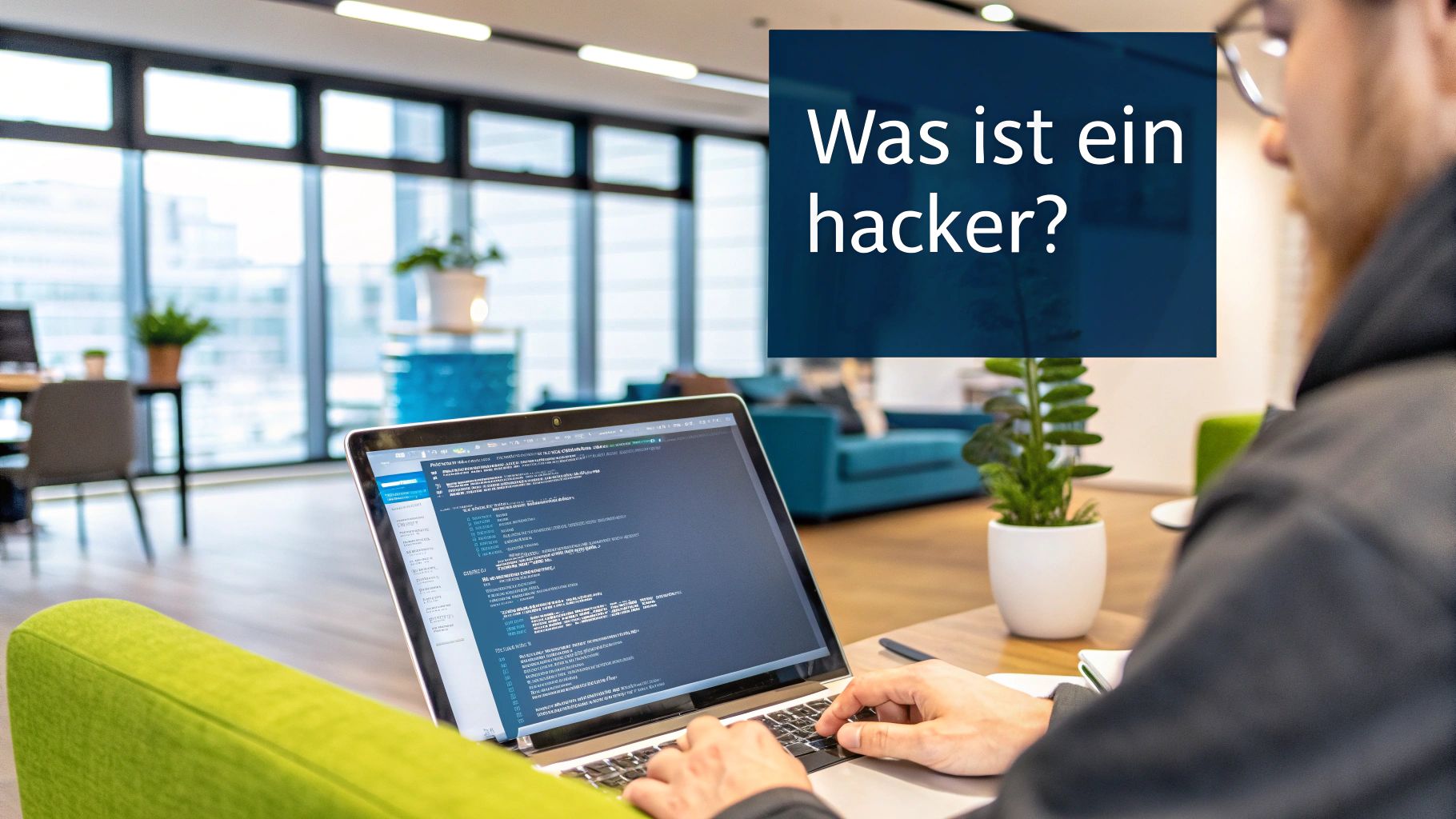 Eine Person mit Kapuze sitzt vor einem Laptop in einem dunklen Raum, was das Klischee eines Hackers darstellt.