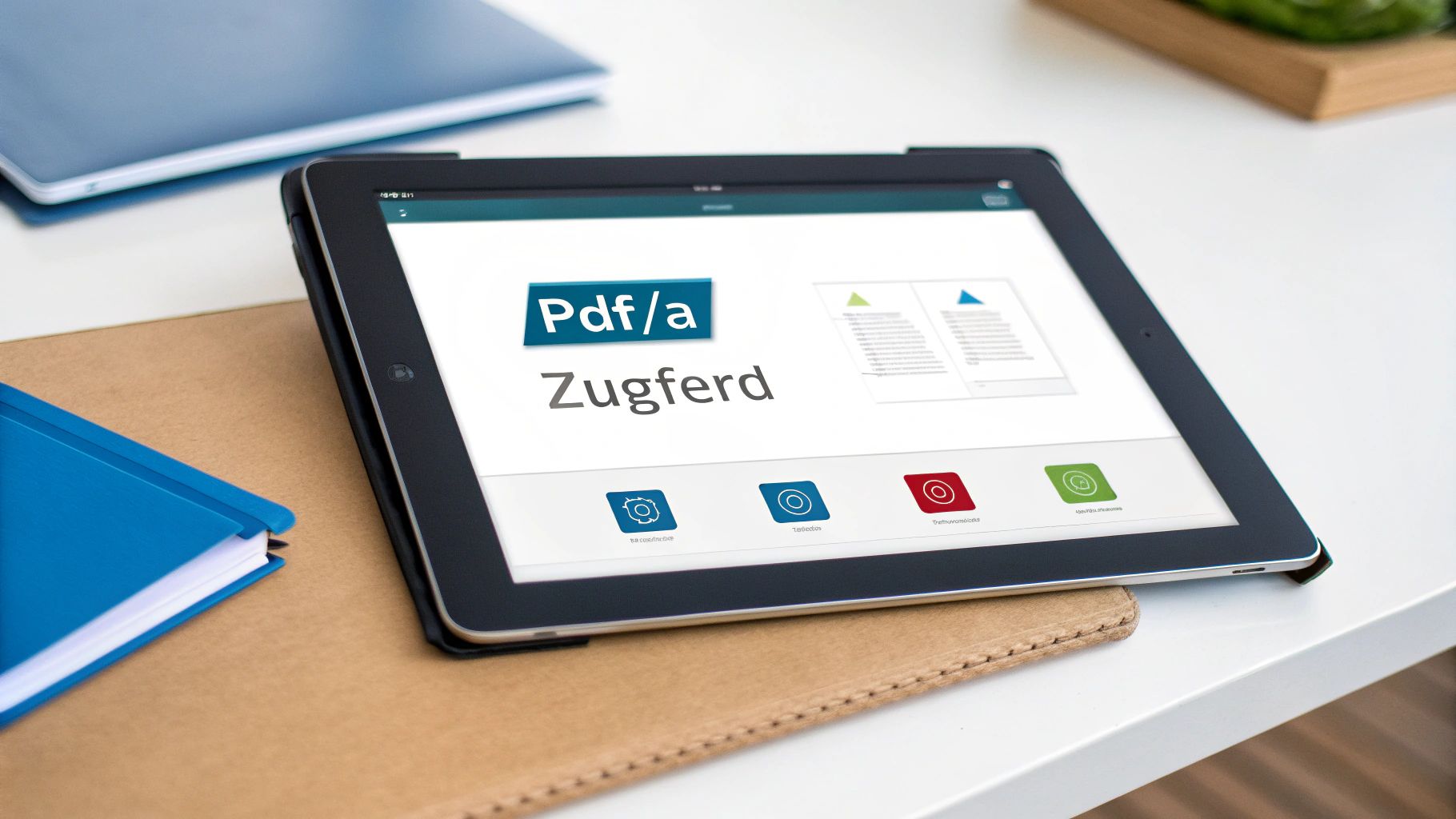 Ein Tablet zeigt die Applikation für PDF/A und ZUGFeRD zur Verwaltung elektronischer Rechnungen und Dokumente.