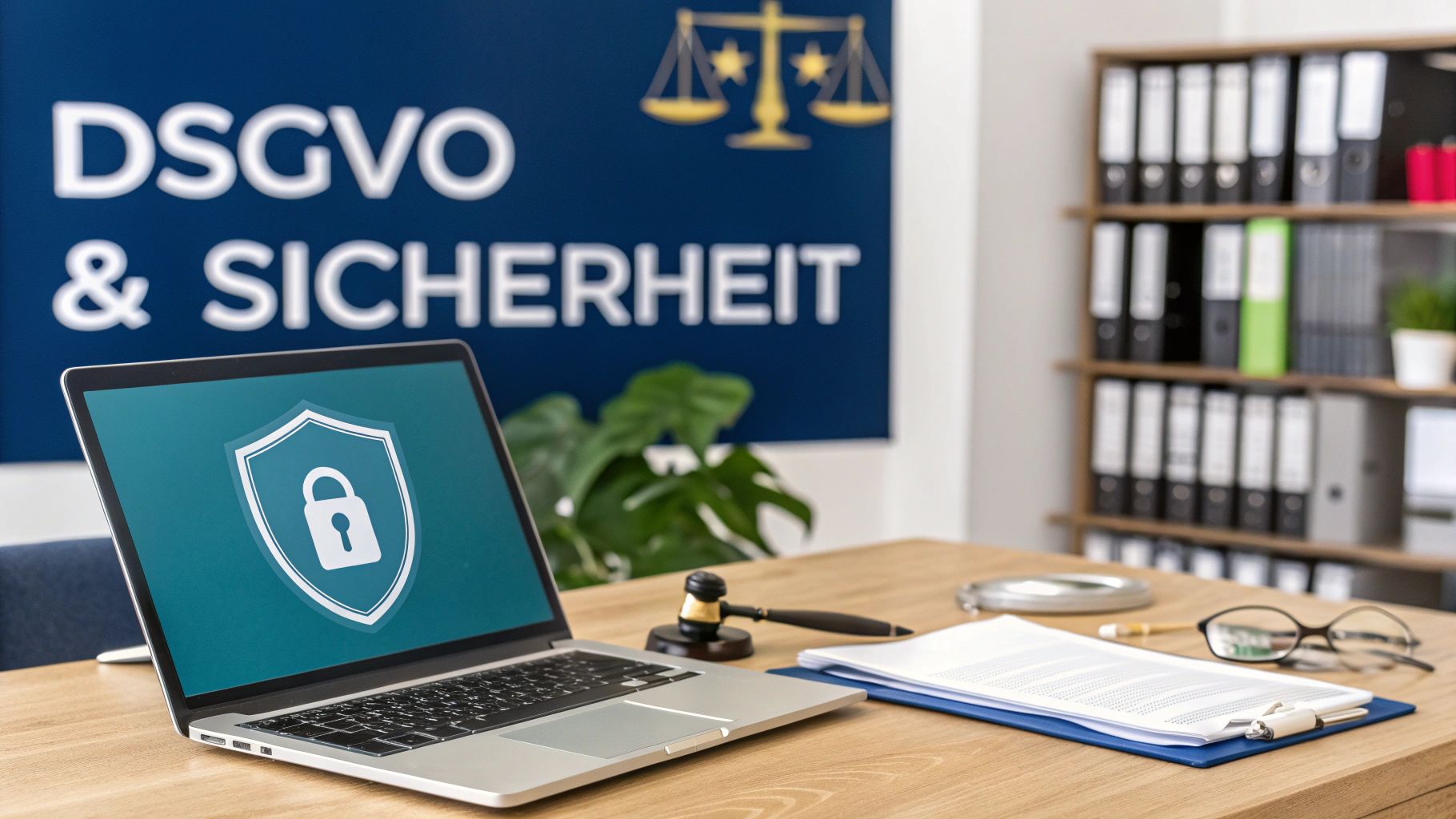 Eine Person überprüft auf einem Laptop Sicherheits- und Compliance-Einstellungen, was die Bedeutung des Schutzes sensibler Daten unterstreicht.