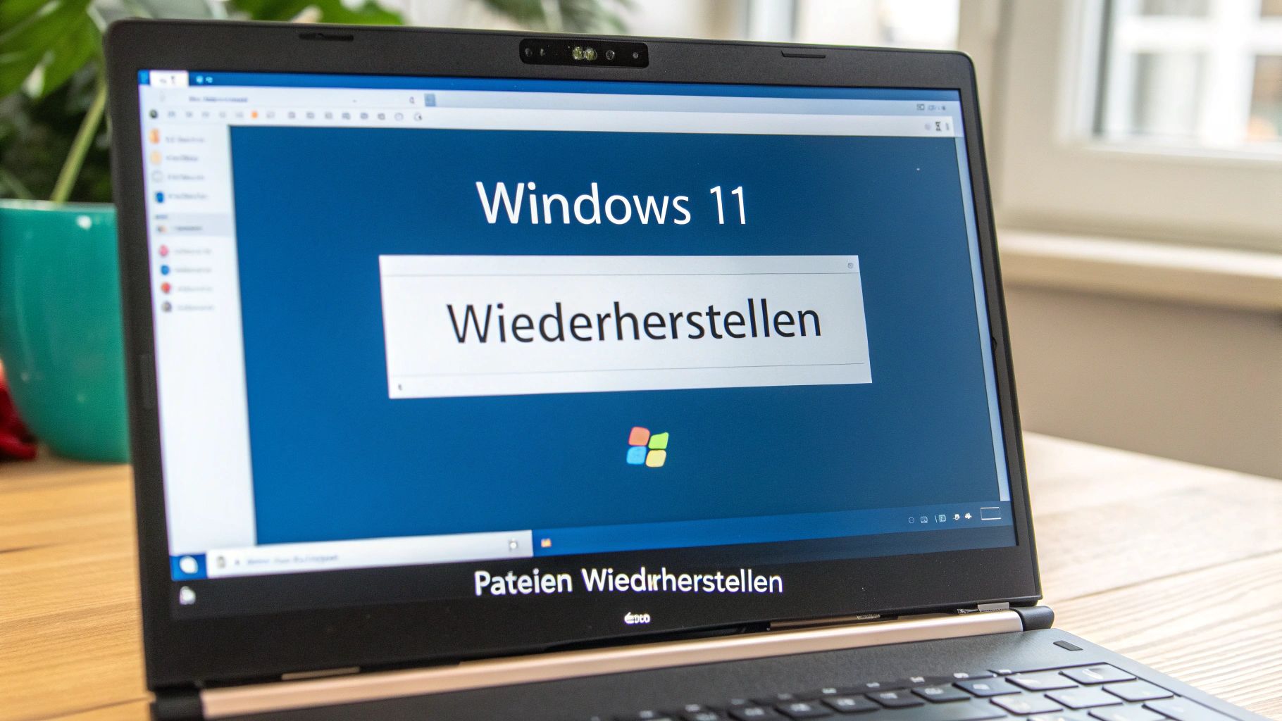Laptop-Bildschirm zeigt Windows 11 Wiederherstellungsprozess mit der Option Dateien wiederherzustellen