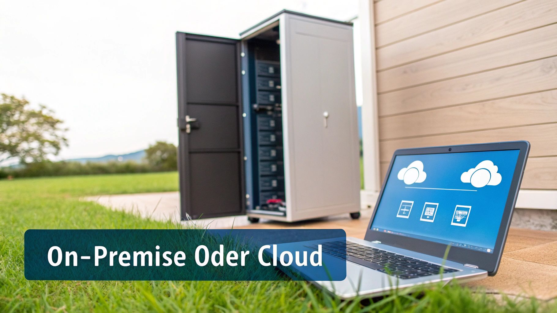 Ein IT-Spezialist arbeitet an einem Serverschrank in einem modernen Büro.