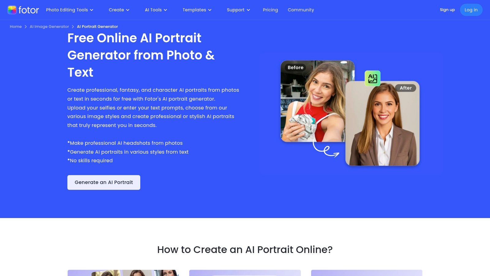 Fotor AI Portrait Generator