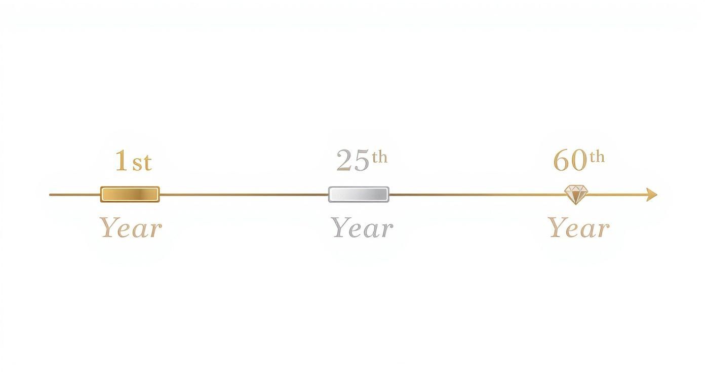 Infographic about anniversary jewelry by year