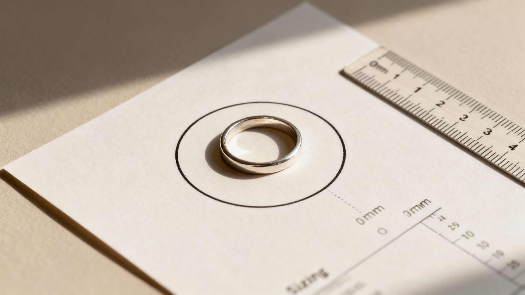 A person measuring an existing ring with a ruler