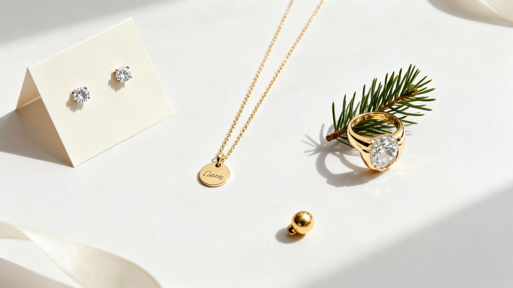 A woman wearing elegant gold jewelry against a festive background.