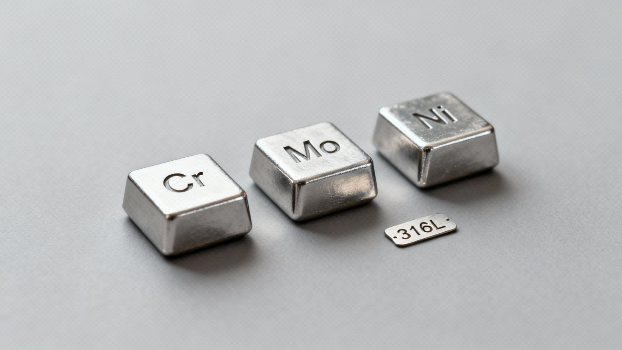 A microscopic view of the crystalline structure of surgical steel, showing its interlocking alloy components.