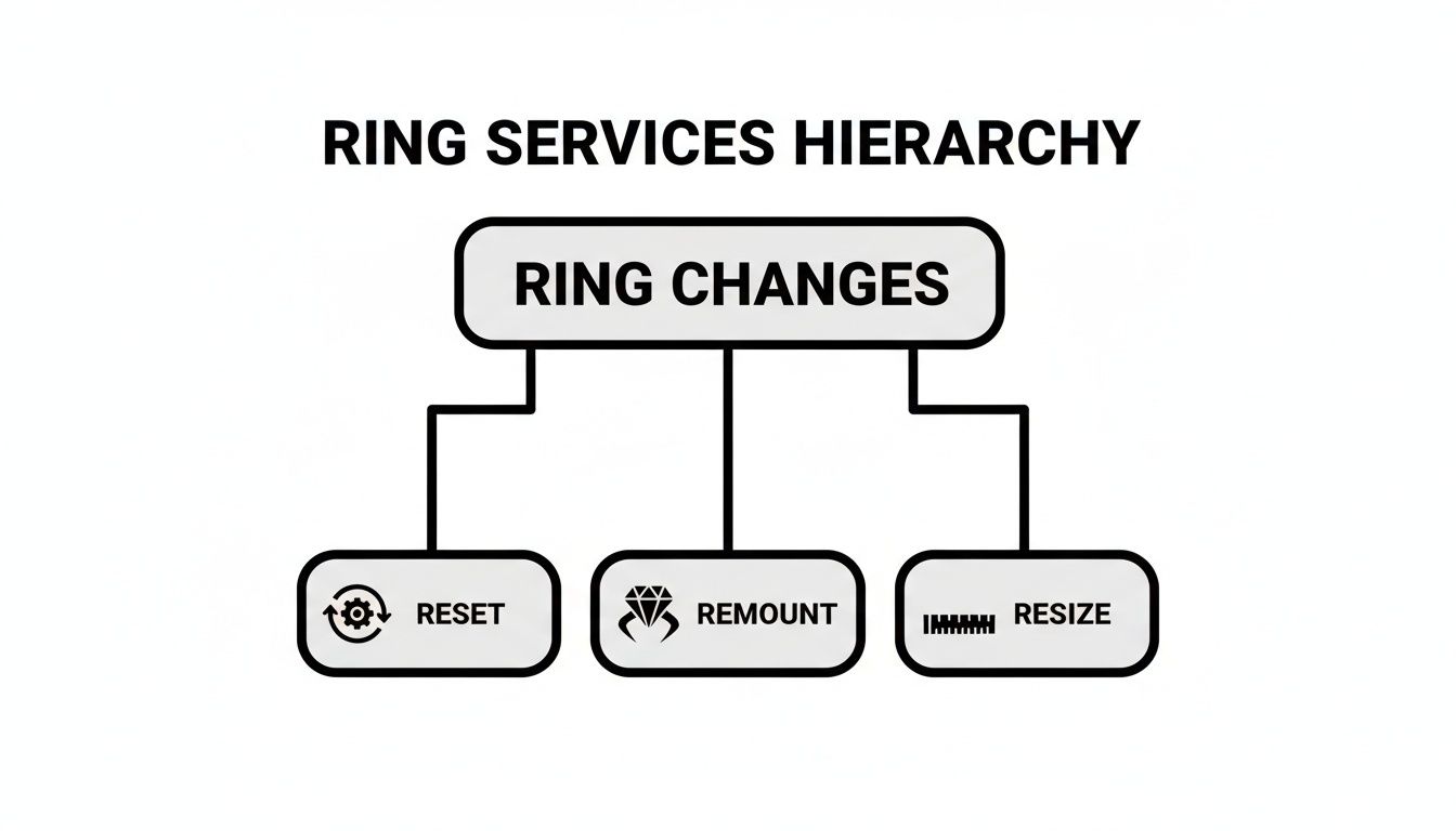 A hierarchy chart illustrating ring services: Ring Changes, which includes Reset, Remount, and Resize.
