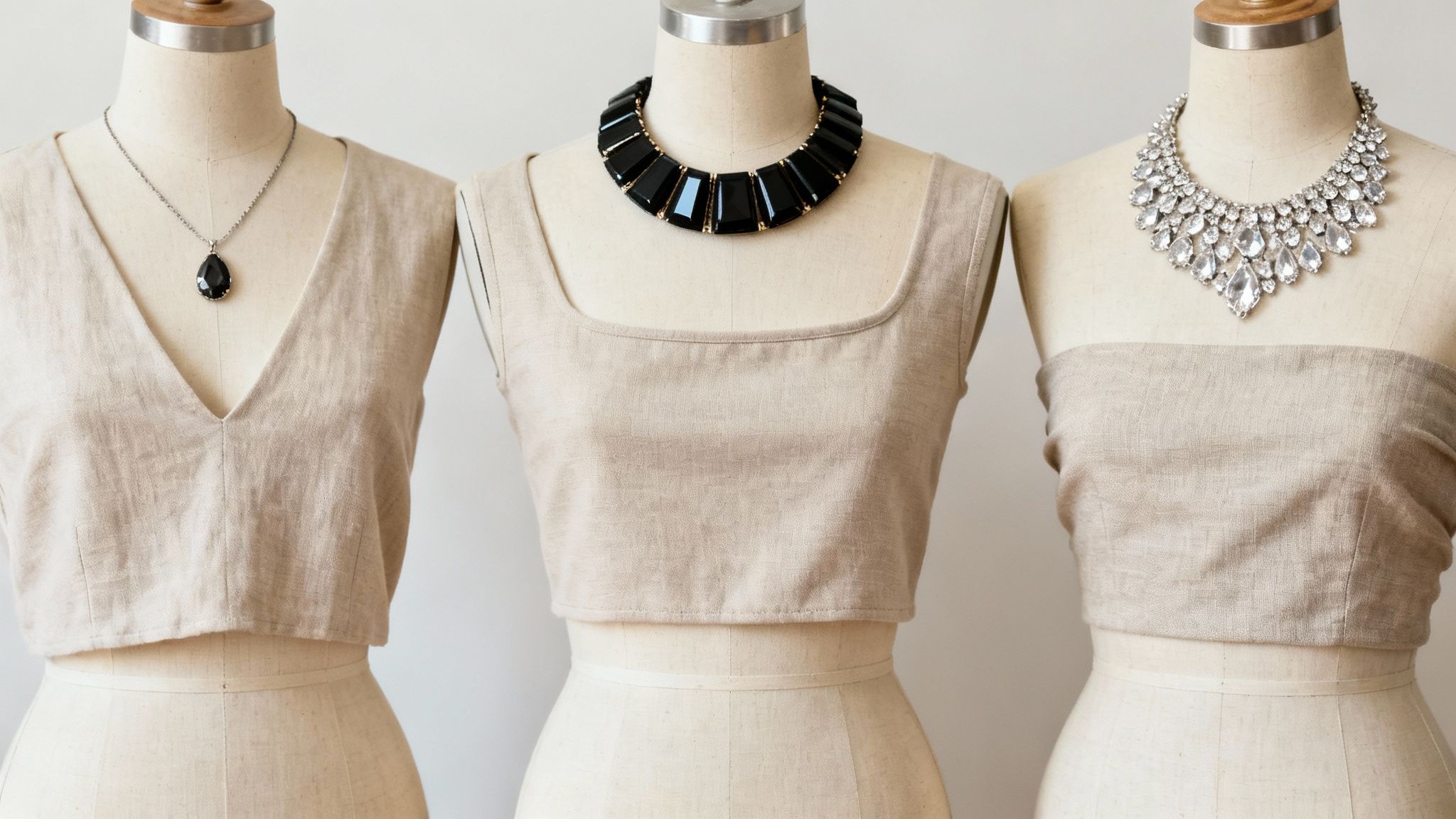 Woman trying on a statement necklace