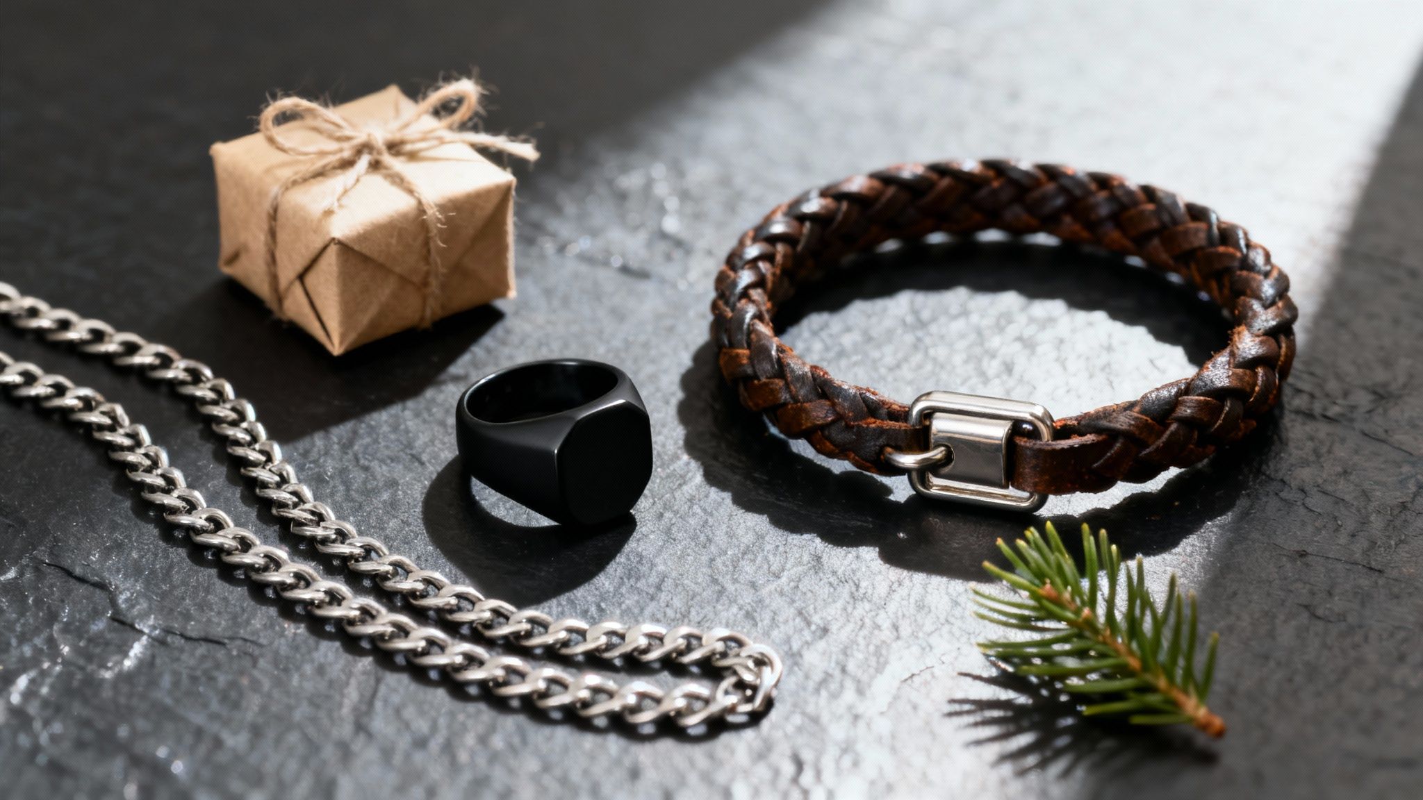 A man wearing a stylish silver bracelet, showcasing sophisticated jewelry for men.