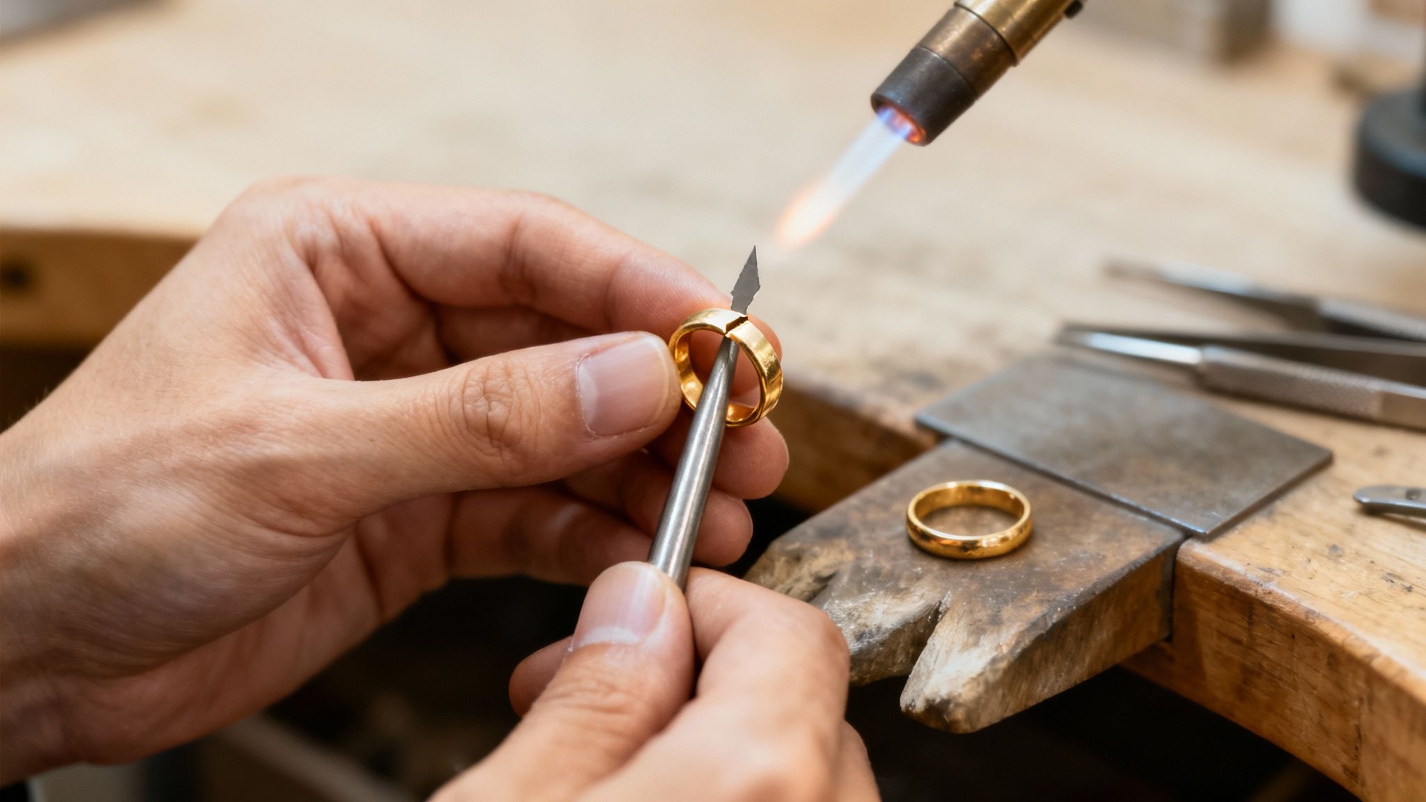 Close-up of an intricate, gem-encrusted ring that would be difficult to resize.