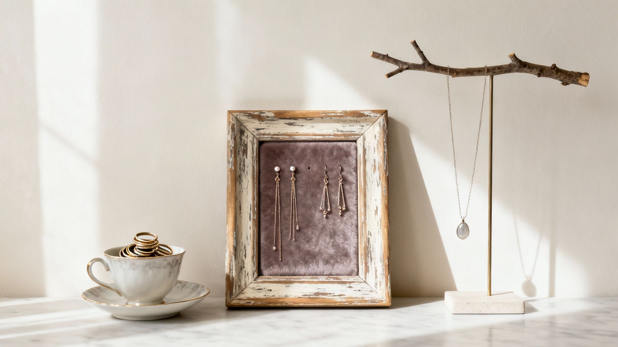 A modern, high-tech jewelry organizer with a sleek design and various compartments.