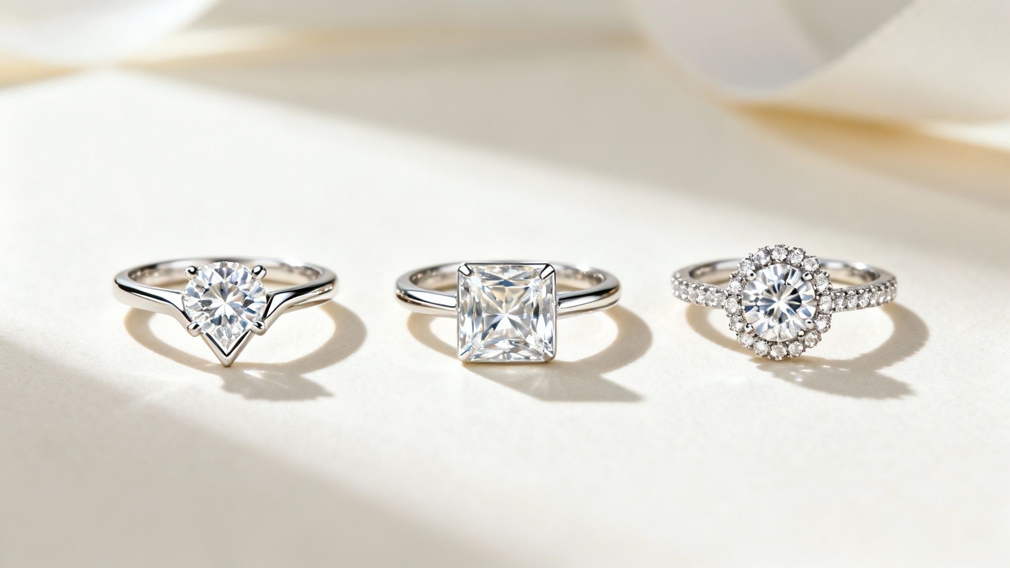 A stunning diamond princess cut engagement ring in a modern setting, held delicately.