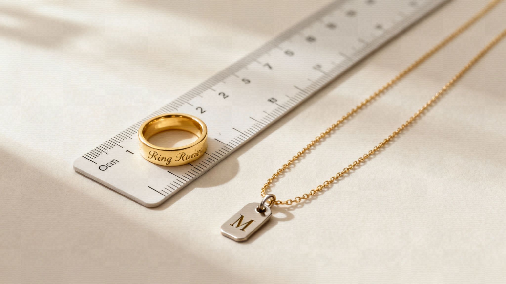 A close-up of a personalized engraved necklace.