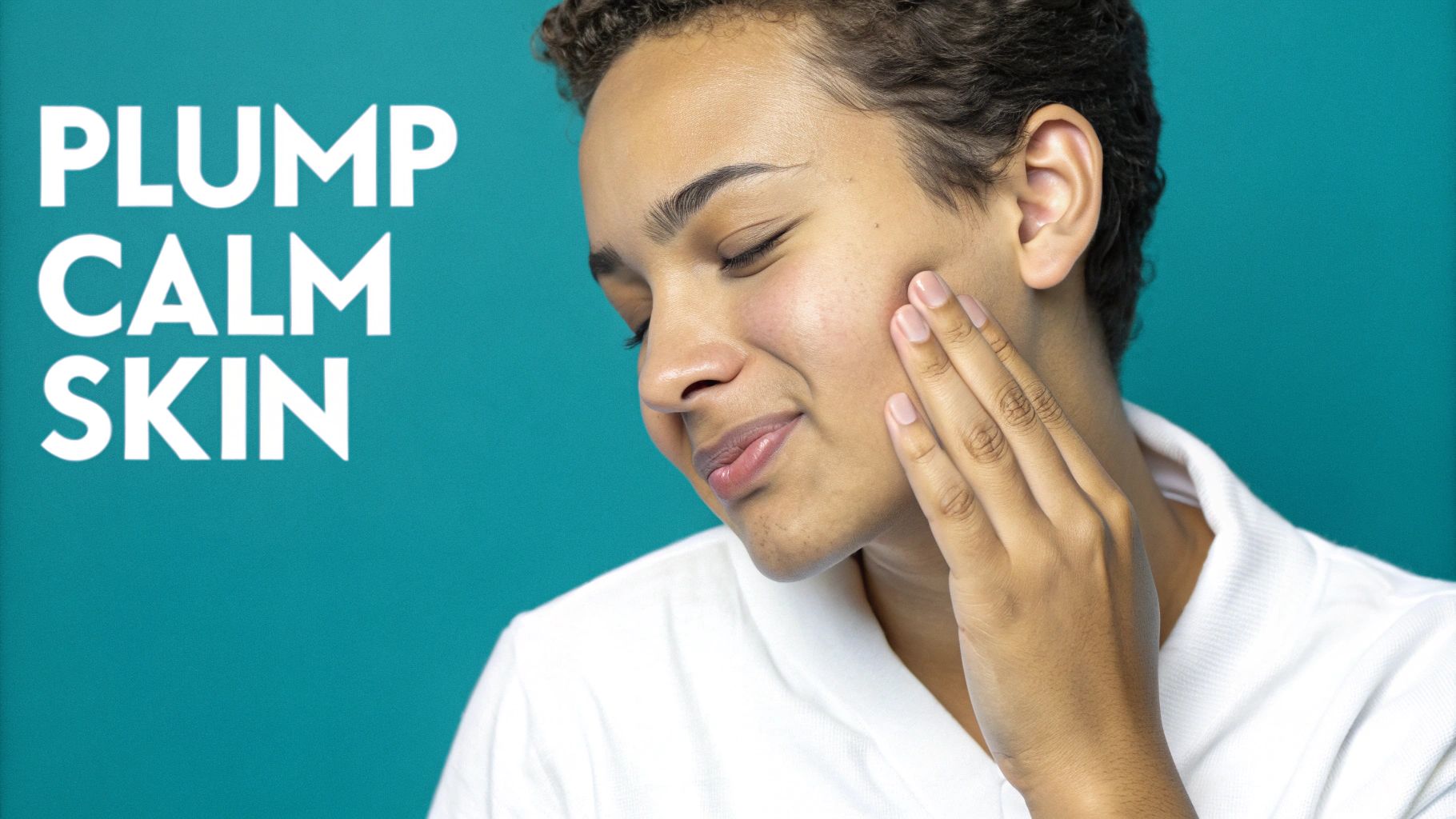 A person's face looking calm and hydrated after using beta glucan for skin.