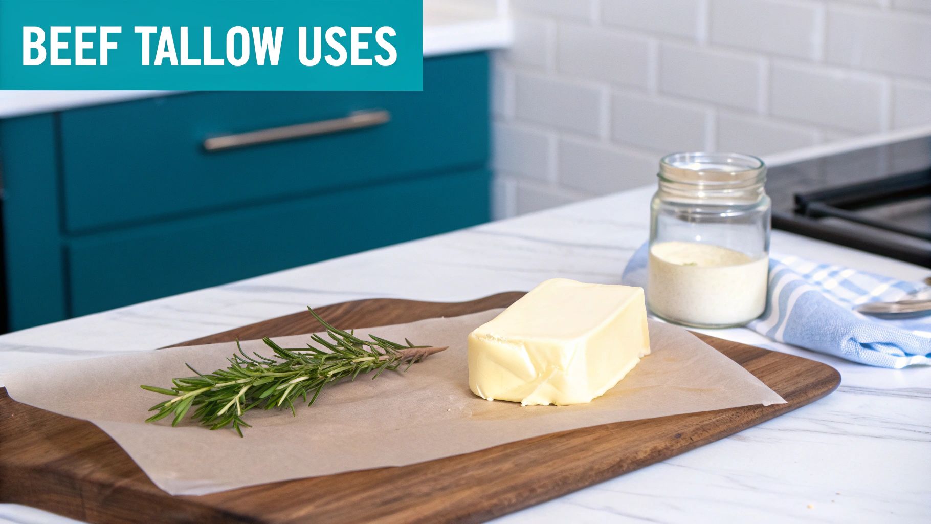 Blocks of solid beef tallow in a bowl, ready for use.