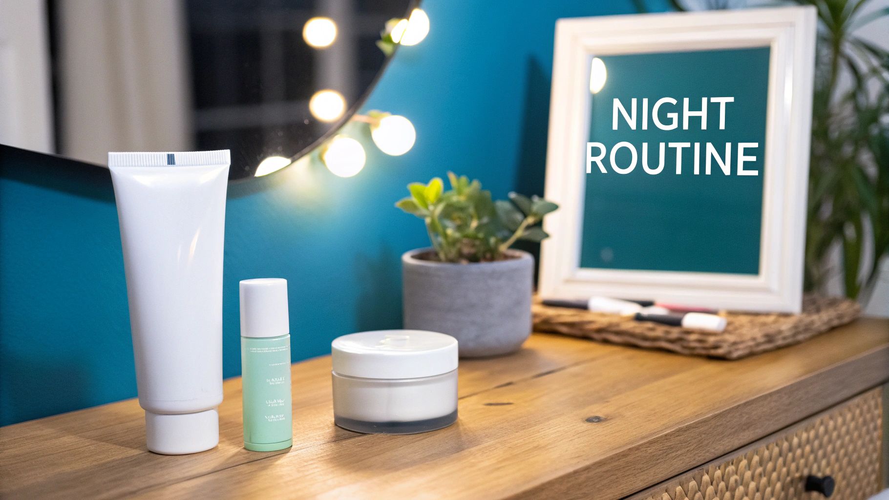 Woman smiling while cleansing her face before bed.