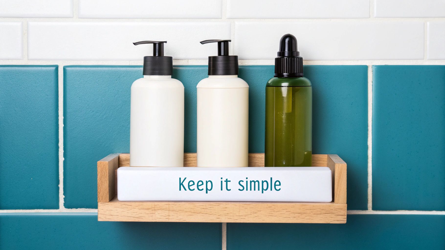 Woman applying moisturizer to her face, representing a simple skincare routine.