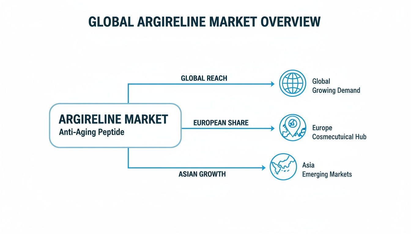 Overview of the global Argireline market, an anti-aging peptide, detailing global demand, European share, and Asian growth.