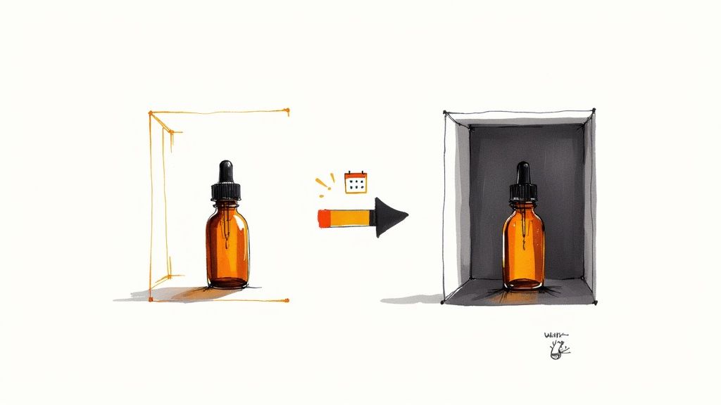 Serum stored in amber glass bottle