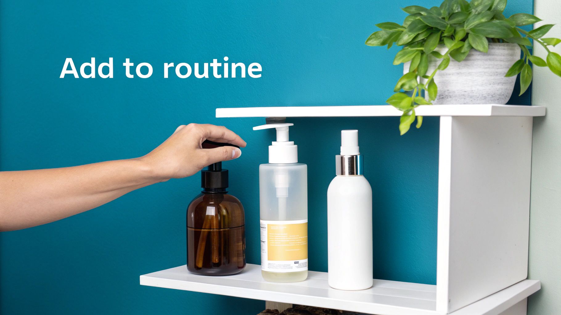 A person applying a skincare serum in front of a bathroom mirror, creating a routine.