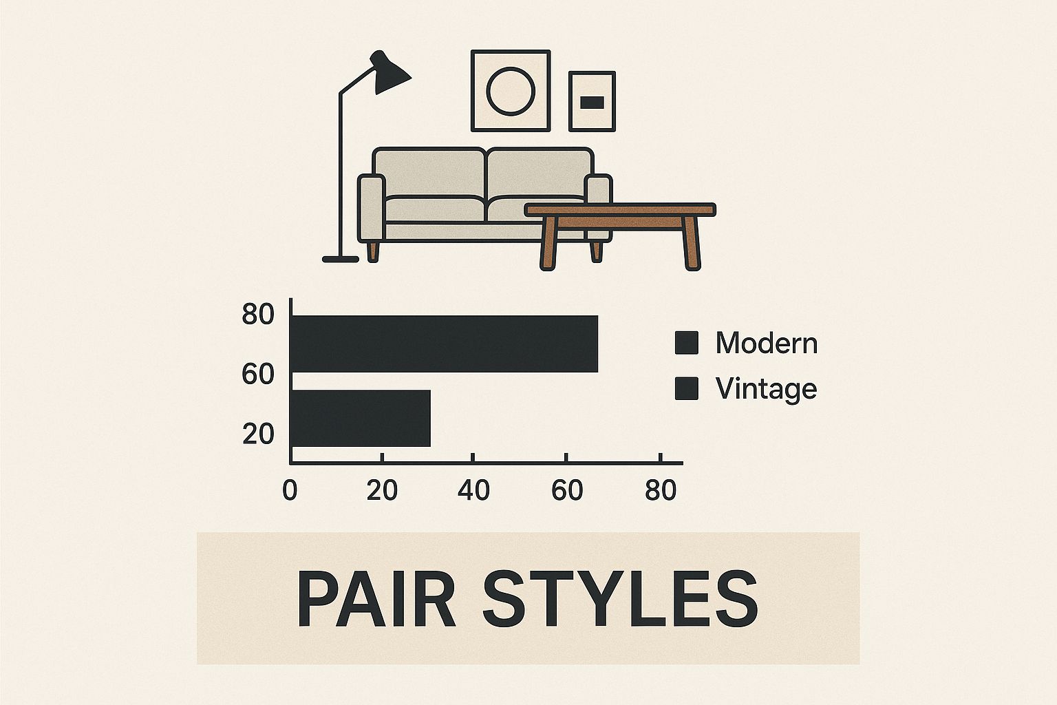 Image of a room mixing modern and antique furniture