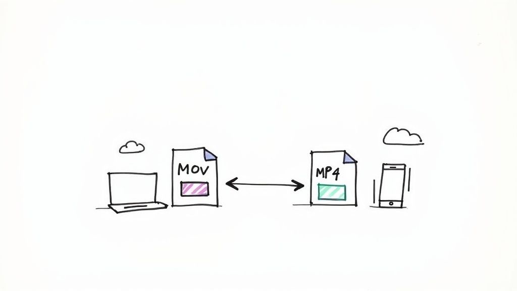 Blog post image for 'how to convert mov file to mp4: easy steps for any device'. Tips to remove background from video.