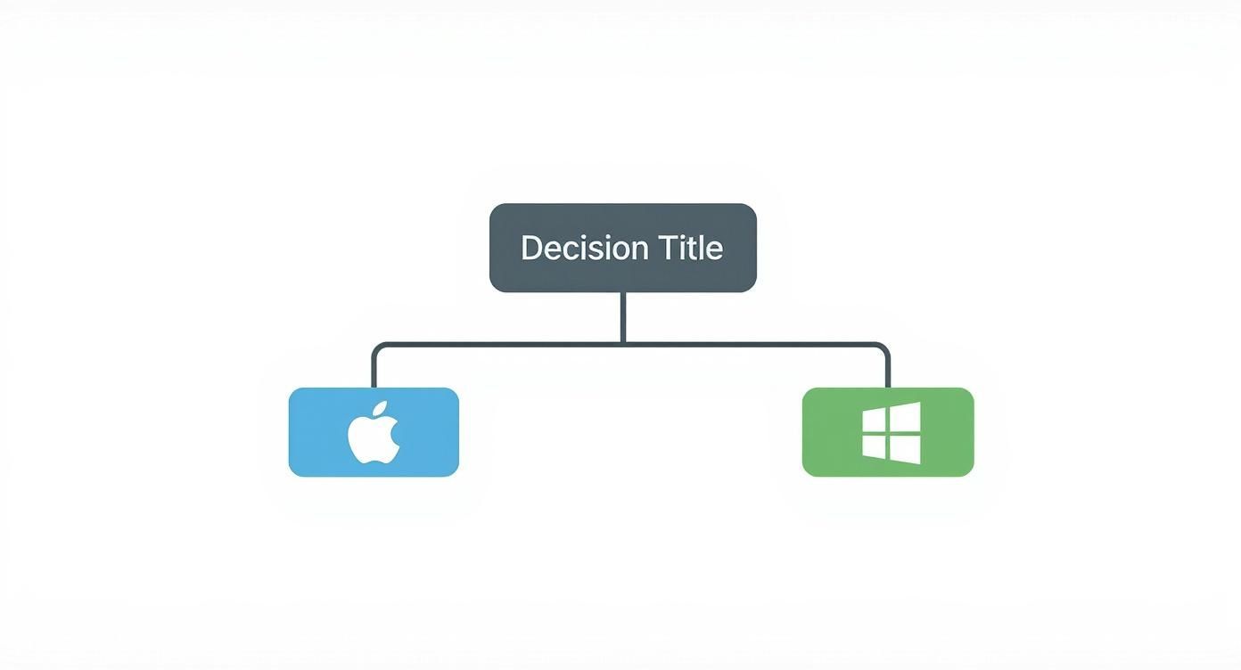 A simple flowchart illustrating a decision point, with 'Decision Title' leading to options for Apple or Windows.