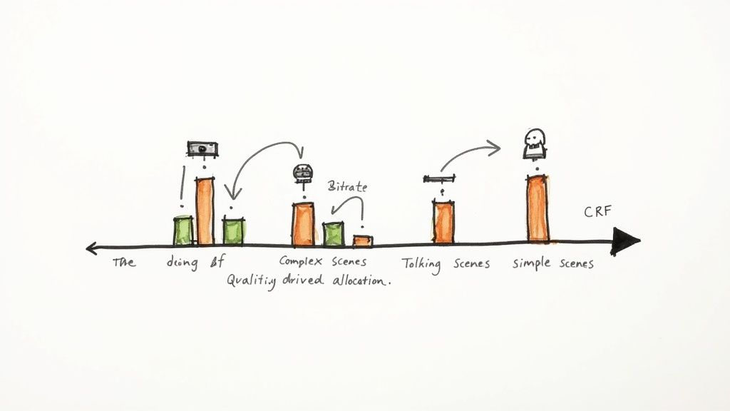 Close-up of a digital video timeline showing bitrate settings and waveforms