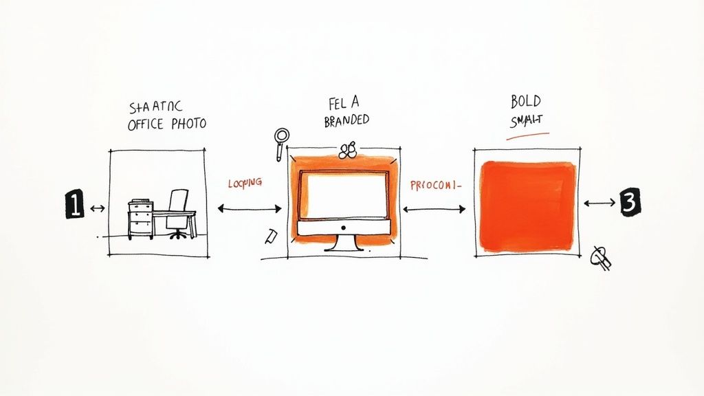 A person sitting at a desk with a laptop, looking at a screen with a newly edited video background