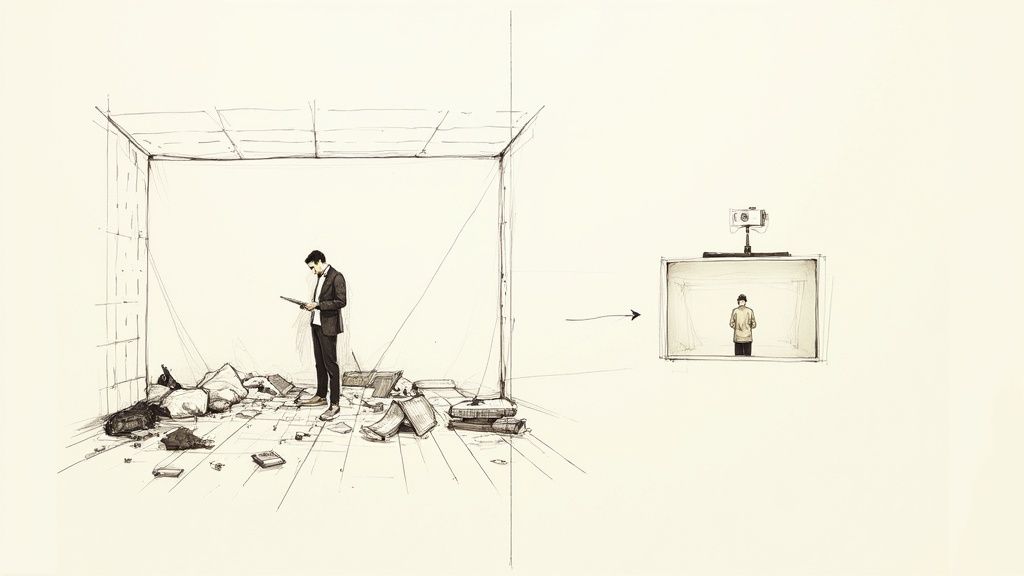 A woman with a clean, professional video background after using a removal tool.