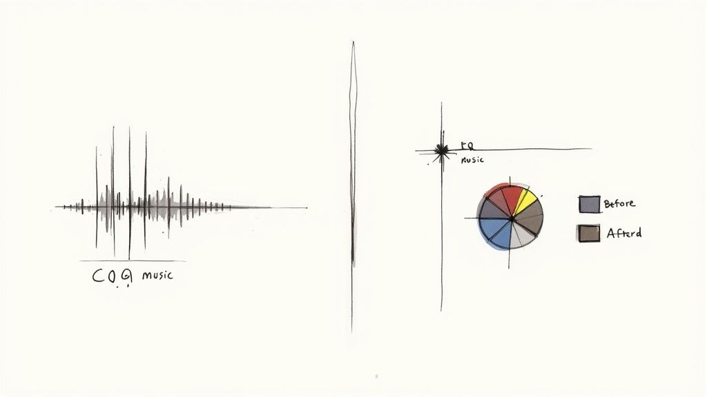 A color grading interface showing a video clip with color wheels and scopes for adjustment.