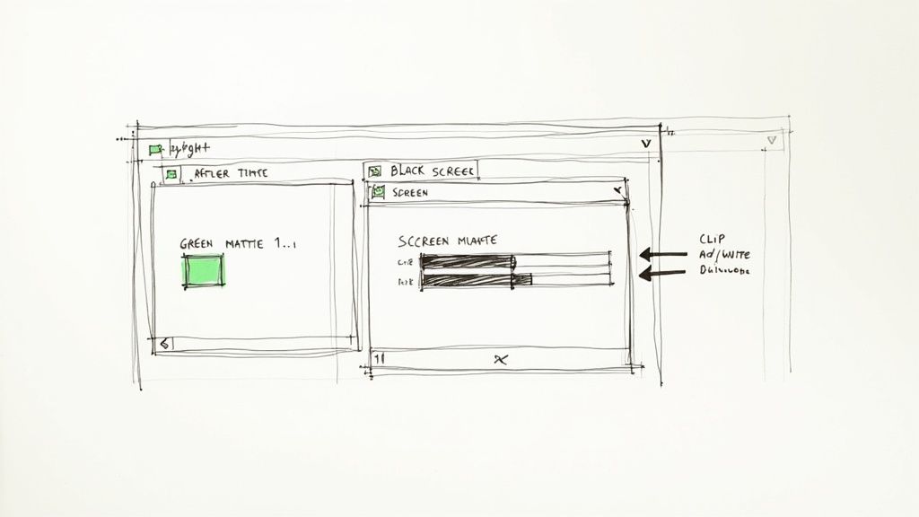 A visual example of the Keylight interface being used on green screen footage in After Effects.