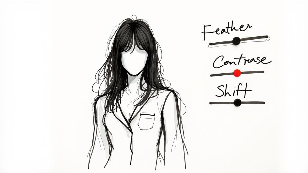 A close-up view of the Roto Brush & Refine Edge effect panel in After Effects, with sliders for Feather, Contrast, and Shift Edge clearly visible.
