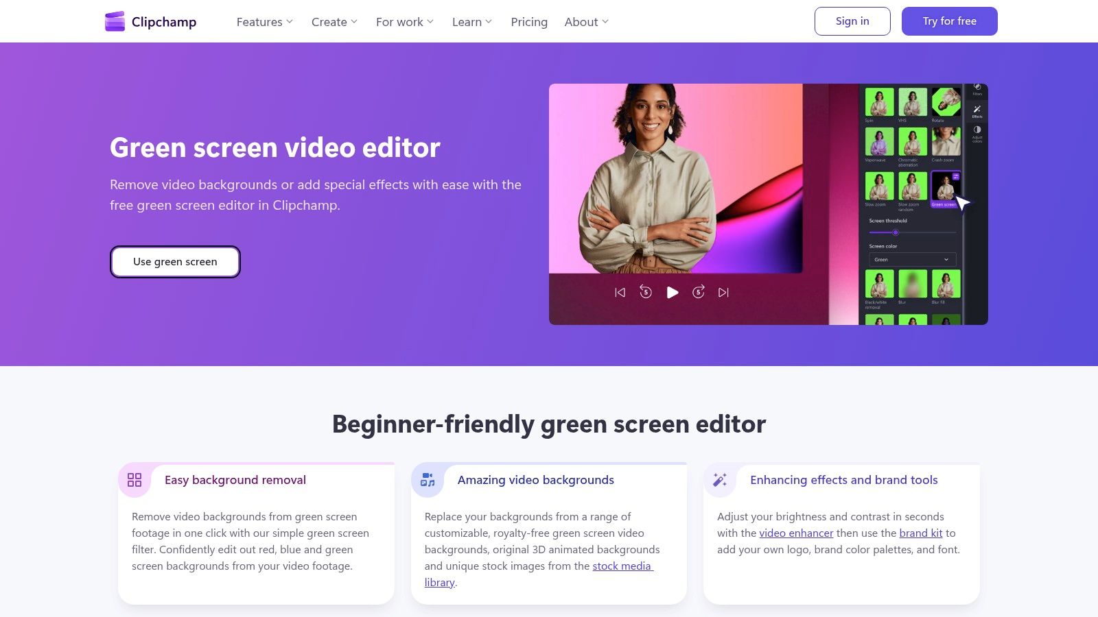 Microsoft Clipchamp – Green Screen Video Editor