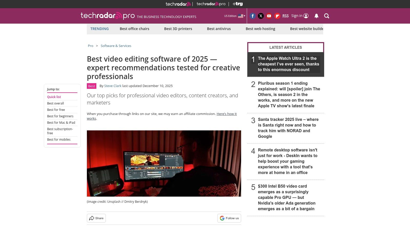 TechRadar (Best Video Editing Software guides)