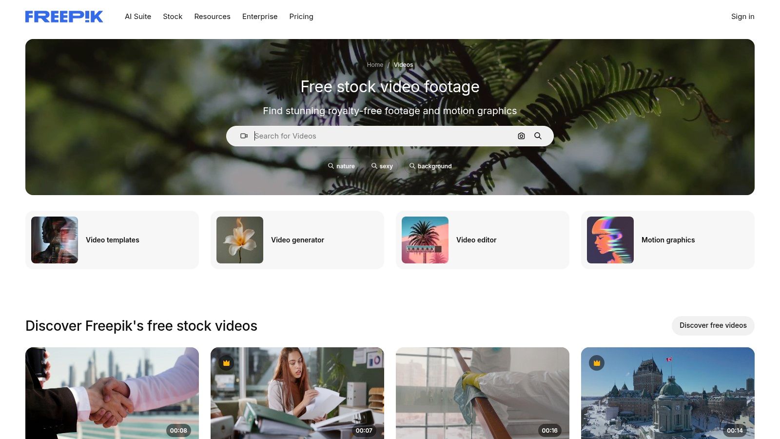 A screenshot of the Videvo website showing a search result page for green screen videos, with filters on the side for license, resolution, and clip type.