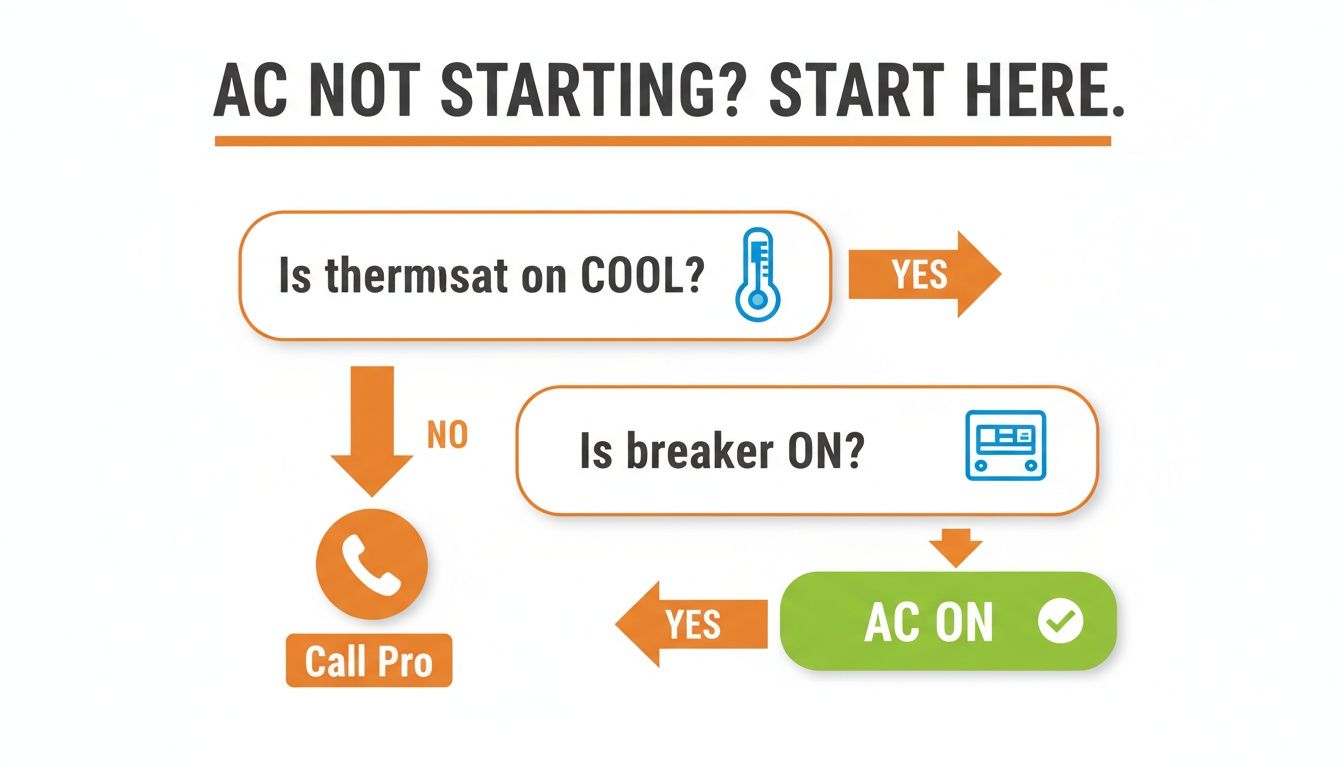 A flowchart troubleshooting guide for an AC unit that is not starting.