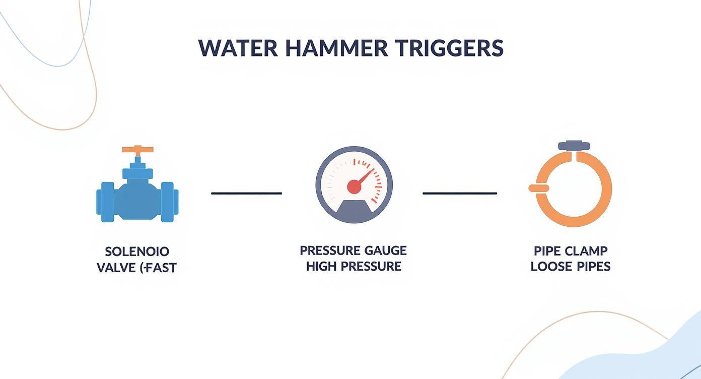 Infographic about what causes water hammer in pipes