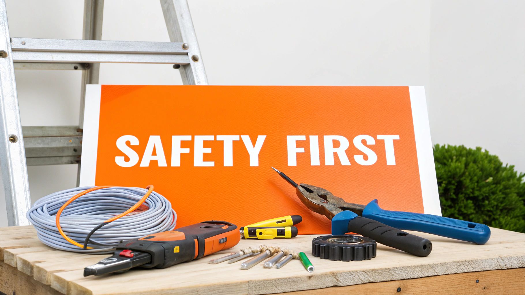 Tools and safety gear for wiring a ceiling fan