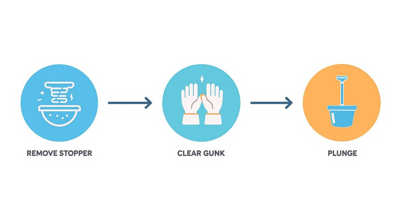 Infographic about how to fix clogged tub