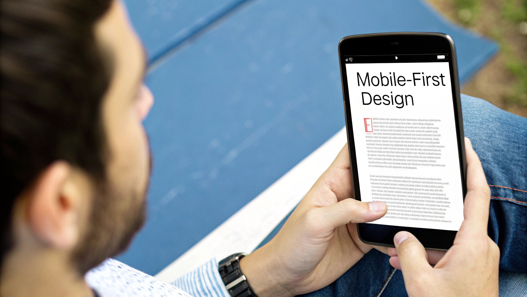 An email being viewed on a mobile phone, illustrating the concept of mobile-first email design.