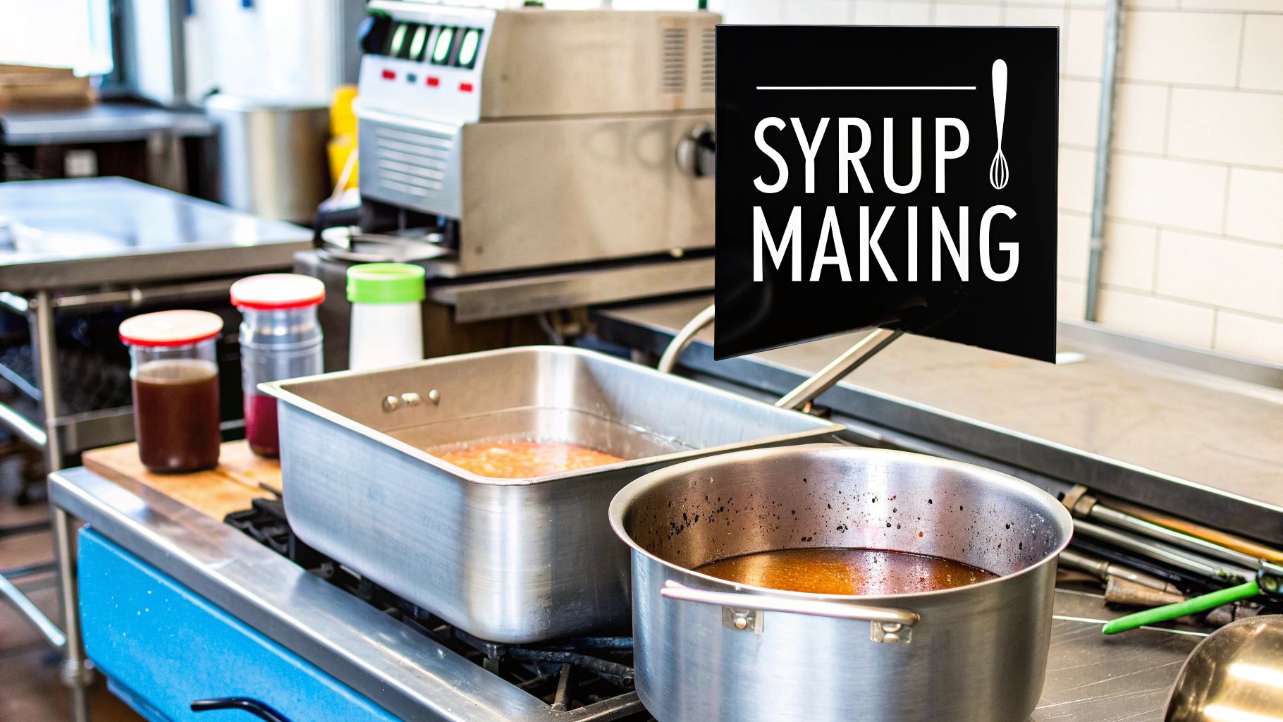 A pot of maple syrup being boiled down over an open fire.