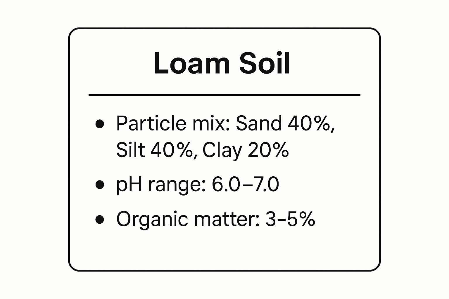 Infographic showing key data about Loam Soil Infographic showing key data about Loam Soil