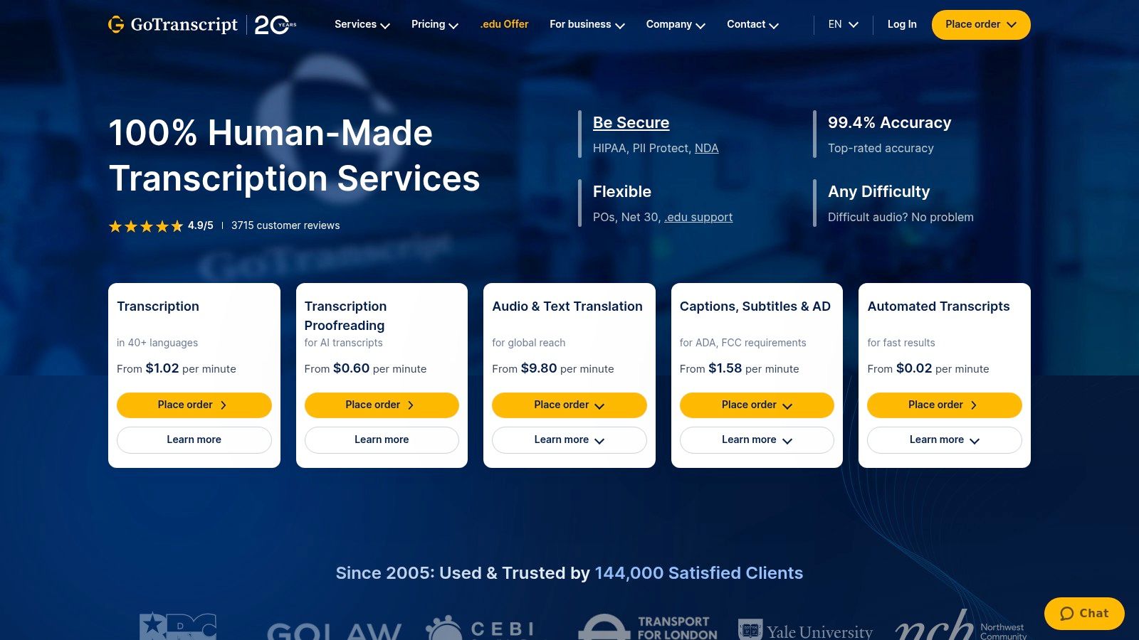 GoTranscript Homepage Screenshot