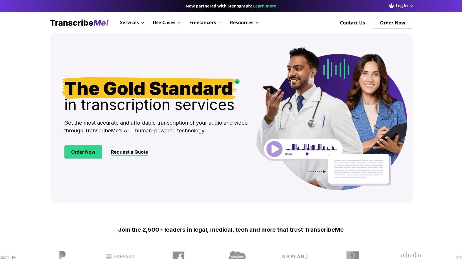 TranscribeMe Homepage Screenshot