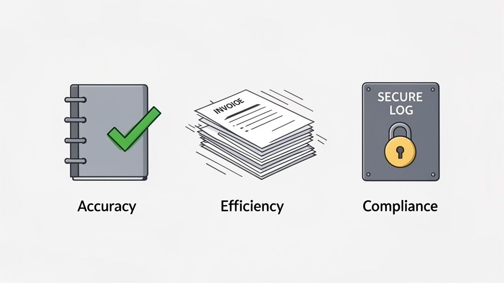Illustrations depicting accuracy, efficiency, and compliance as key business process benefits.